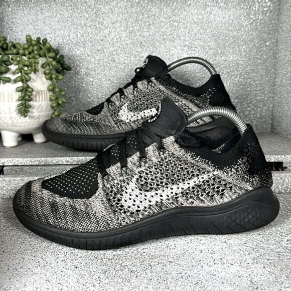 Nike Free Rn Flyknit 2018 Moon Particle Black Sneakers Shoes Size 7.5 - Picture 2 of 8